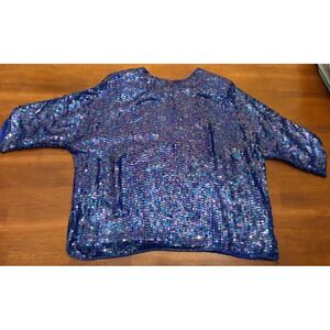 Carolyne Barton Night Vintage Silk Sequin Top Iridescent‎ Blue Purple Blouse L